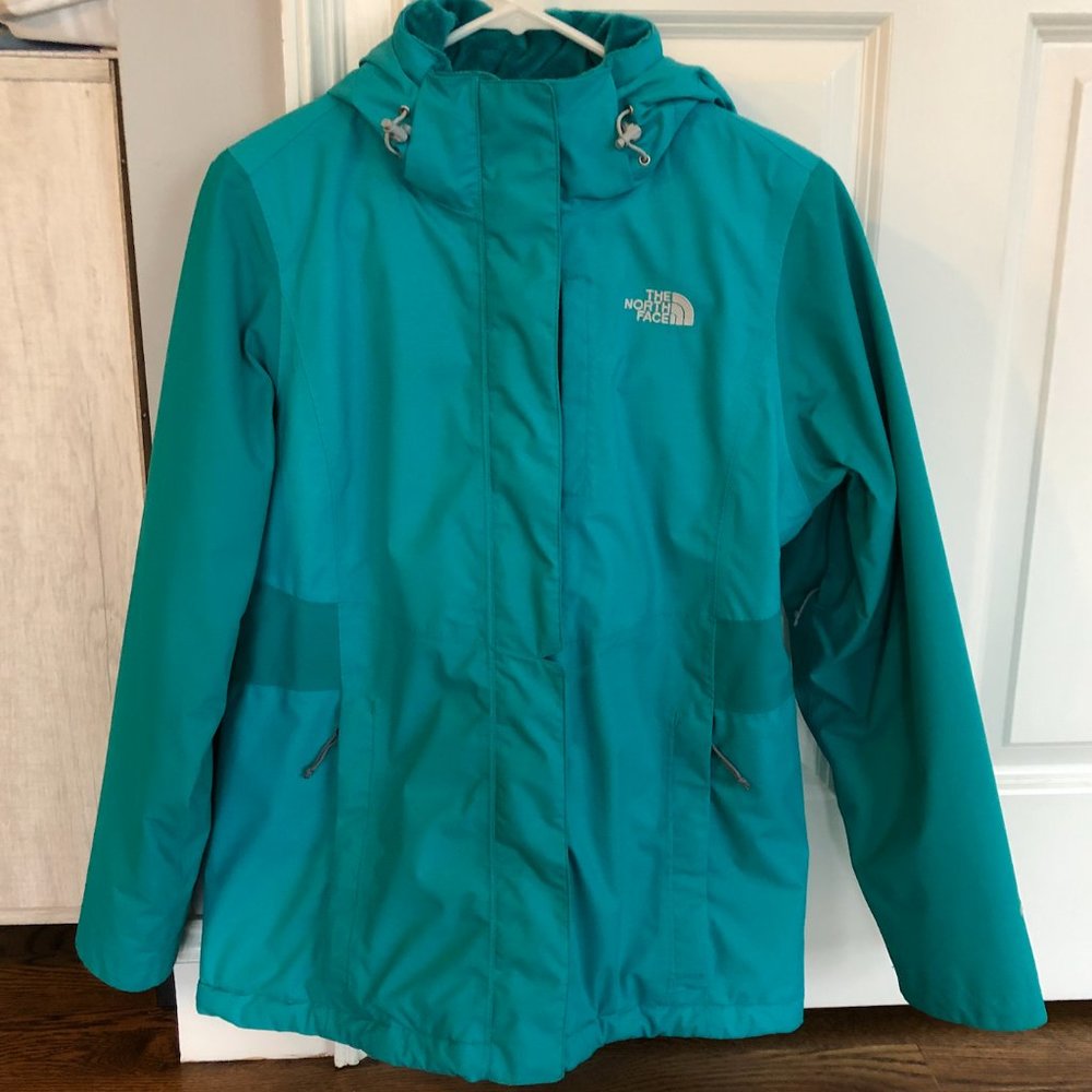 Teal blue Northface hooded jacket